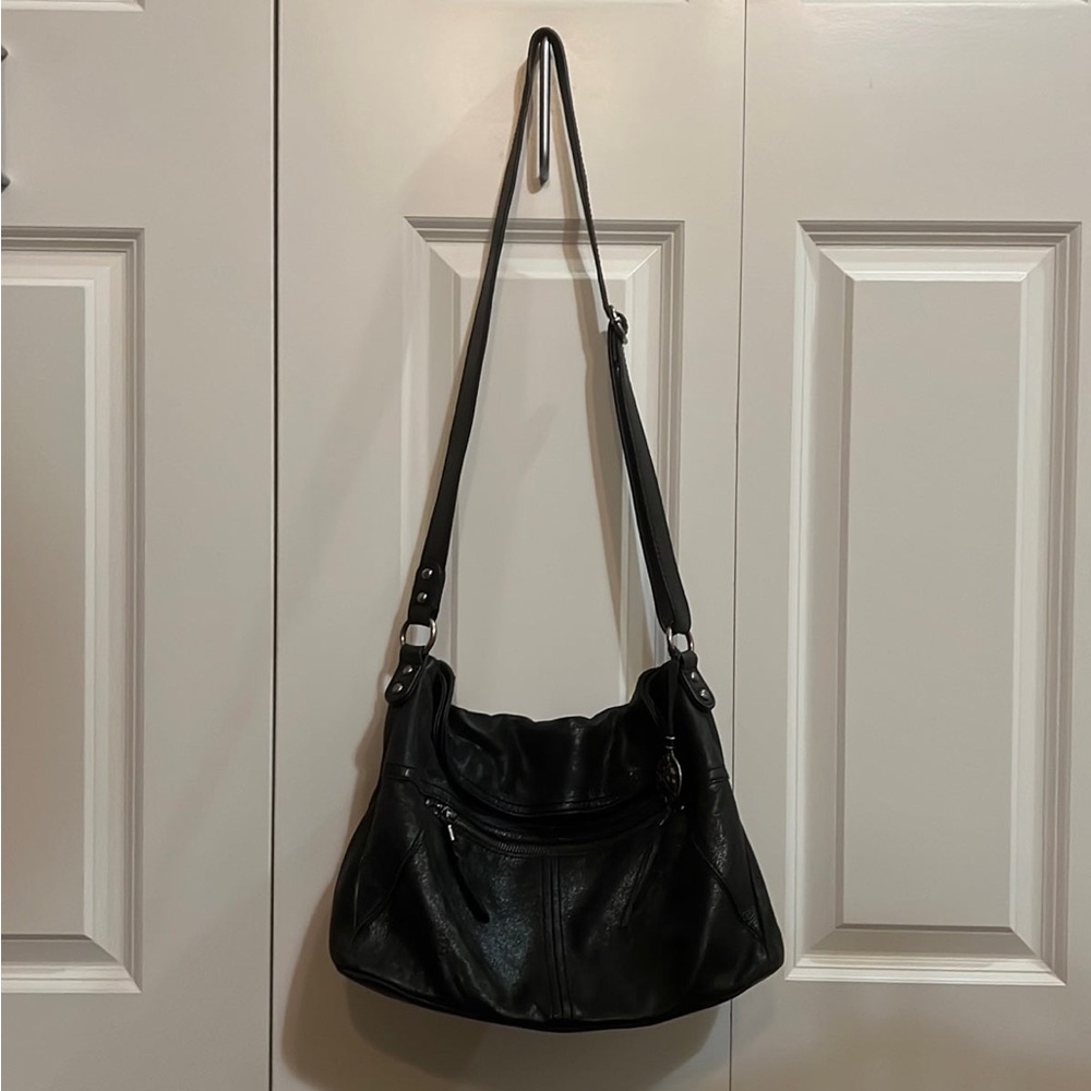 The Sak Leather Foldover Flap Black Bag
